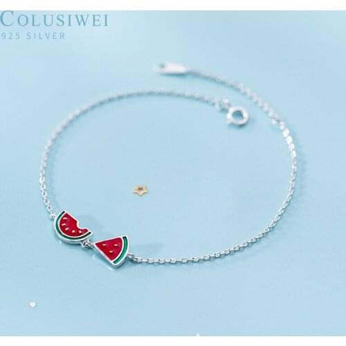 Colusiwei Summer Fruit Sweet Bracelet for Women Trendy 925 Sterling Sliver Watermelon Asymmetry Bracelet Fine Jewelry 2020 New