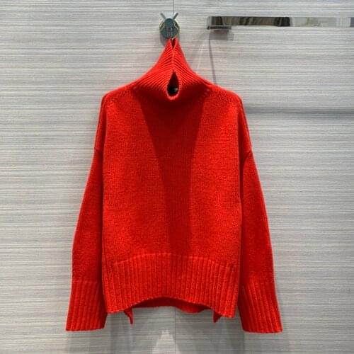 Fashion 2021 new ladies long sleeve sexy casual solid color high neck profile cashmere sweater 1113