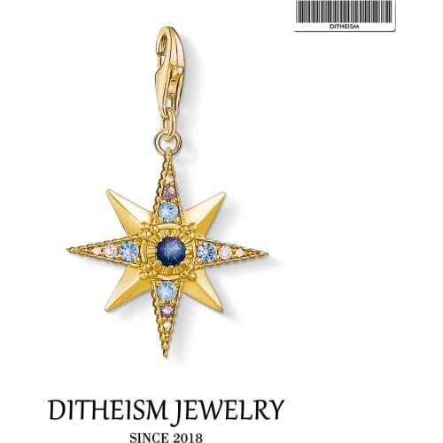Golden Star Charms Pendant,2018 New Royalty Fashion Jewelry 925 Sterling Silver Vintage Gift For Women Men Fit Bracelet Necklace