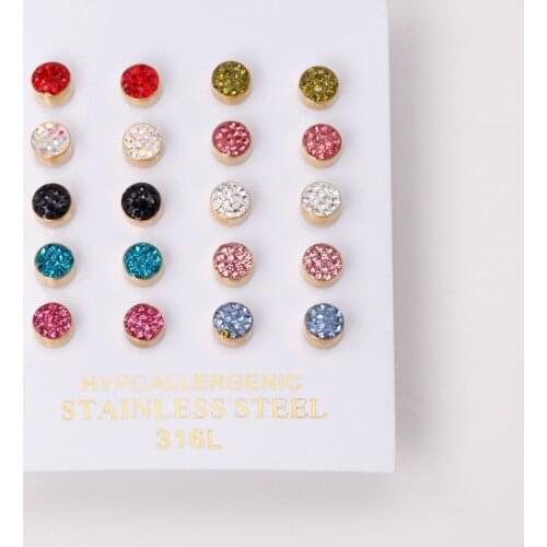 10 Pairs Cylindrical Mixed Gold Color 6mm Cubic Zirconia Stud Earrings Stainless Steel Women/Girls Gift Jewelry Accessories