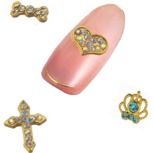 Gel nail art manicure ornaments findings metal glass crystal cross love dog bone crown wholesales price cheap beautiful 10pcs