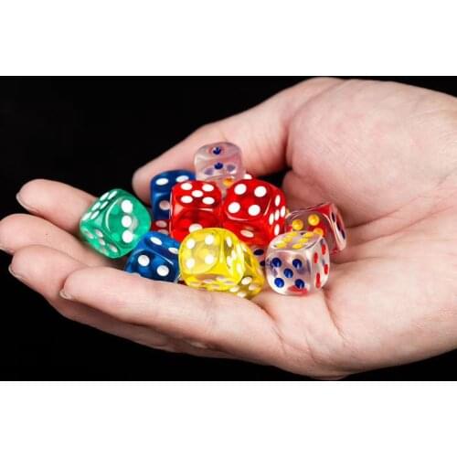 10Pieces/Lot High Quality Transparent Acrylic 6 Sided 12mm D6 Point Dice For Club/Party/Family Board Games 10 Colors