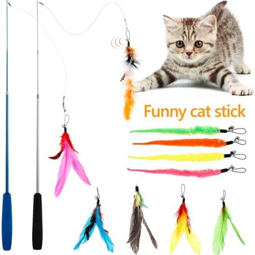 12pcs Cat Interactive Toy Feather Stick Artificial Colorful Pet Play Game Toys Funny Bell Ball Feather Teaser Toy Cat Supplies