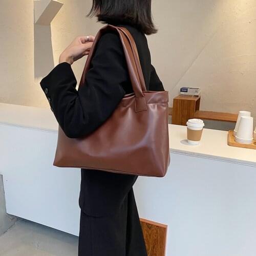 2020 Women Solid Color Handbag Large Capacity Tote Bags Female Soft PU Leather Underarm Shoulder Bag Ladies Daily Shopping Bags