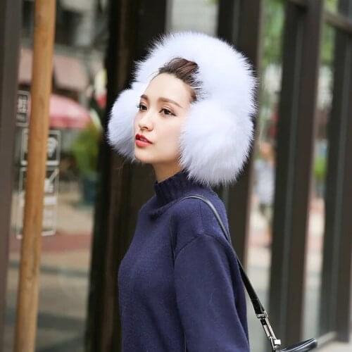 2021 Women 100% Real fox fur Earmuffs Girls Ear cover fox Plush ear warm dual-purpose