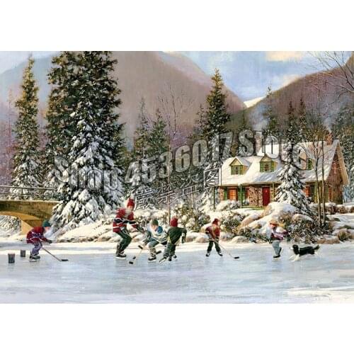 5d Diy Diamond Painting Hockey Pond Winter Art Cross Stitch Diamond Embroidery landscape Full Mosaic Home Decor ChildrenS Gifts