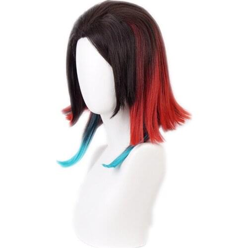 Anime Enmu long Wig Multi-layer gradient black red green Cosplay Wig + Wig Cap Costume Demon Slayer: Kimetsu no Yaiba Wigs