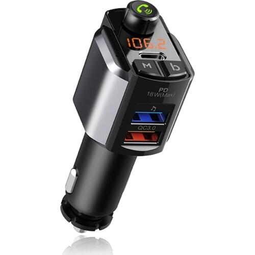 Car Charger Bluetooth 5.0 FM Transmitter QC 3.0 USB Type-C PD 18W Music Receiver MP3 Hi-Fi Music Player