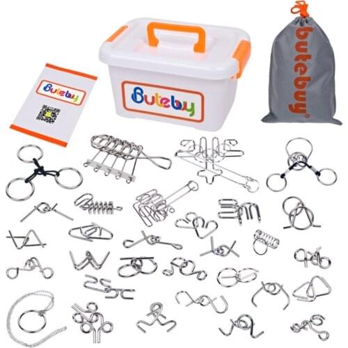 Butebuy 30 Pcs Metal Wire Puzzle Set IQ Mind Brain Teaser Link Unlock Interlock Game Gifts for Kids Eeducational Toy