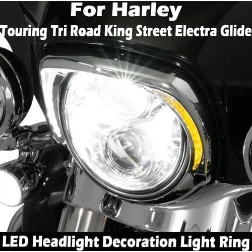 Motorcycle decorative light For Harley Touring Tri Road King Street Electra Glide Low FLHTCU Ultra Ciro LED Fang Headlight Bezel