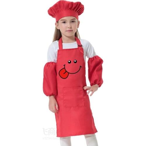 Child Polyester Apron Eating Clothes Kids Cook Baking Bib Pinafore Painting Smock Chef Hat Print Logo