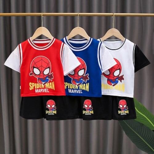 Disney Marvel Spiderman The Avengers Summer Childrens Suit Boy T-shirt Short-Sleeved Shorts 3D Printing Girl Clothing