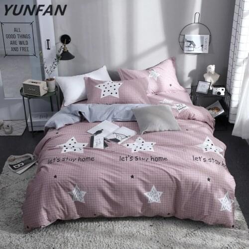 Home Textile Hot pink Bedding Set Kid Teen Girls Linens Star Duvet Cover Pillowcase Plaid Bed Sheet King Queen Full bedclothes