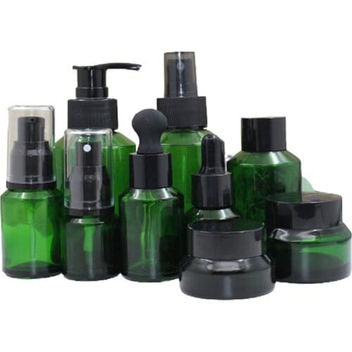 15ml 30ml 60ml 100ml Empty Green Glass Packing Bottle Toner Spray Lotion Pump 15G 30G 50G Cosmetic Cream Jar Essential Oil Vials