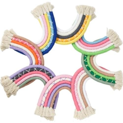 INS Nordic Hand Woven Rainbow Tapestry Cotton Rope Tassels Wall Hanging Ornaments Kids Room Decoration Wind Chimes Photo Props