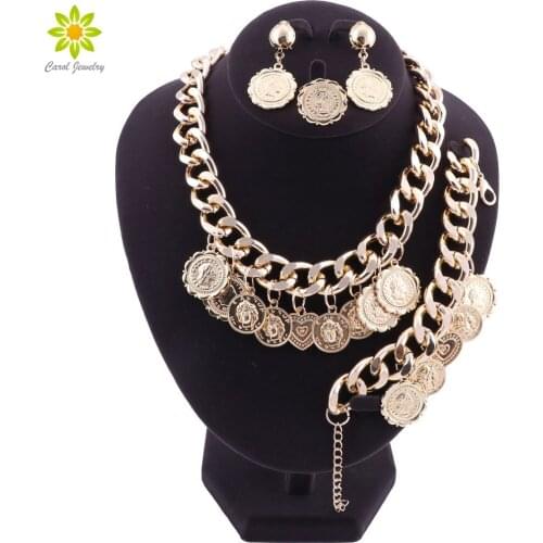 Exquisite Dubai Gold Color Necklace Set Nigerian Wedding Women Accessories Jewelry Set African Beads Costume Jewelry Set