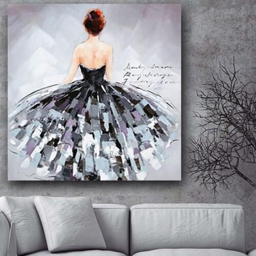 Black and White Ballet Dancer Back View Beauty Girl Painting on Canvas Posters and Print Wall Art Canvas Picture Living Room