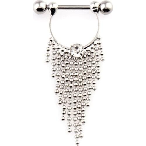 1 Piece Stainless Steel Tassel Nipple Ring Simple Rhinestone Women Sexy Body Piercing Jewelry Fashion Accessories