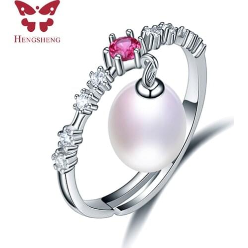 Fine-drilled red zircon drop natural freshwater pearl ring for women,925 Sterling Silver Rings for Women Silver 925 Jewelry Fine