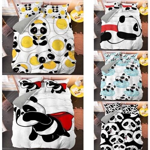 Cartoon Panda Pattern Printed 3D Bedding Set Duvet Cover 2/3Pcs Bedcothes UK/AU/US/EU Single DoubleTwin Full Queen King Size