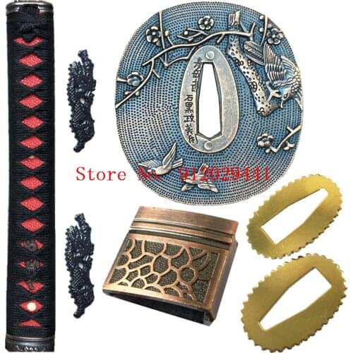 A Set Alloy Hand Guard Tsuba+Menuki+Fuchi+Kashira For Japanese Samurai Katana Wakizashi Tanto DIY Sword Handle Fittings