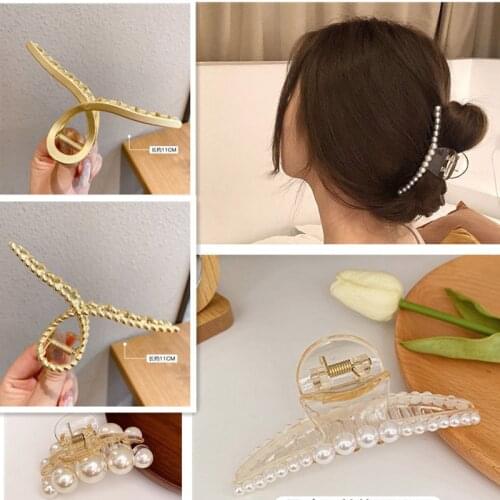 Metal Hair Claw Pearl Hair Claw Elegant Gold Hollow Geometric Vintage Hair Clips Headband Hairpin Fashion Hair Accessories Women