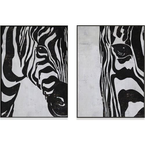 Minimalist Black White Zebra Pic 100% Hand Painted Abstract Oil Painting On Canvas Wall Art For Living Room Home Decor No Frame