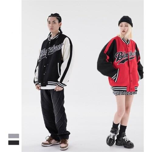 High Street Fashion Color Block Casual Jacket Unisex Autumn Winter Handsome Men Stand Collar Thick Baseball Uniform Jackets Coat