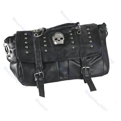 Popular Fashion Womens Personalise Punk Rivet Skull Shoulder Bag Handbag Black