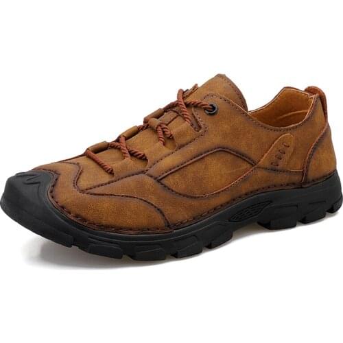 High Quality Handmade Sewing Leather Shoes Spring Autumn Breathable Male Leather Casual Shoes Outdoor Men Travel Climbing Boot