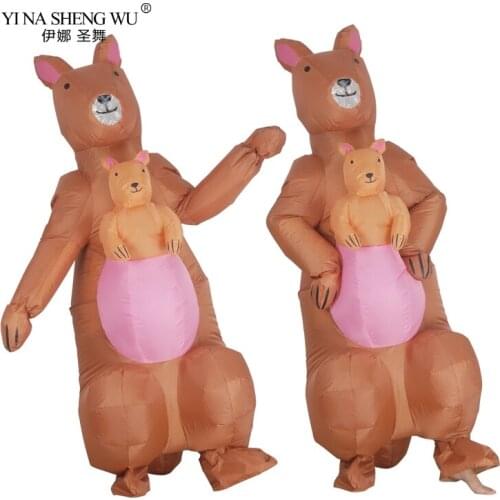 New Adult Inflatable Costume Kangaroo Carry Small Baby Halloween Animal Cosplay Disfraz Carnival Party Dress Wear For Women Man
