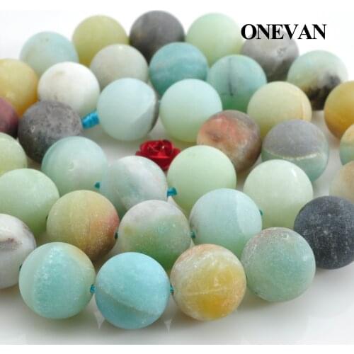 ONEVAN Natural Colorful Amazonite Matte Beads Smooth Loose Round Stone Bracelet Necklace Jewelry Making Gemstone Diy Gift Design