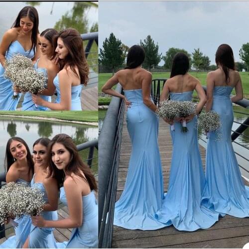 Sky Blue Mermaid Bridesmaid Dresses 2021 Satin Sweetheart Custom Made Maid of Honor Gowns Wedding Party Dress