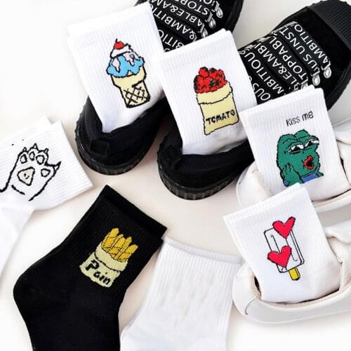 2020 French Fries Tomatoes Ice Cream Sad Frog Socks Female Happy Japanese Korea Harajuku Style Funny Socks Cotton Womens Socks