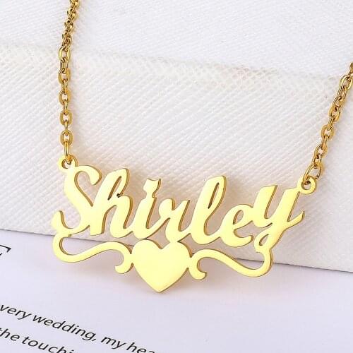 Custom Name Necklace Personalized Jewelry Stainless Steel Choker Handmade Nameplate Pendant Necklaces With Heart And Pattern