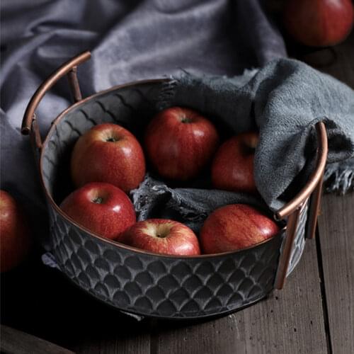 Retro Fruits Bread Tray Metal Plate With Handles European Handcrafted Round Vintage Storage Home Decoration Garden Restaurant