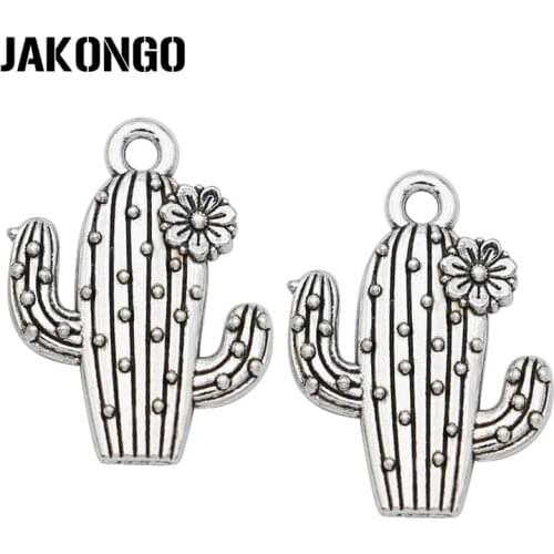JAKONGO Tibetan Silver Plated Cactus Charms Pendants for Bracelet Necklace Jewelry Making DIY Handmade Craft 20x15mm 20pcs
