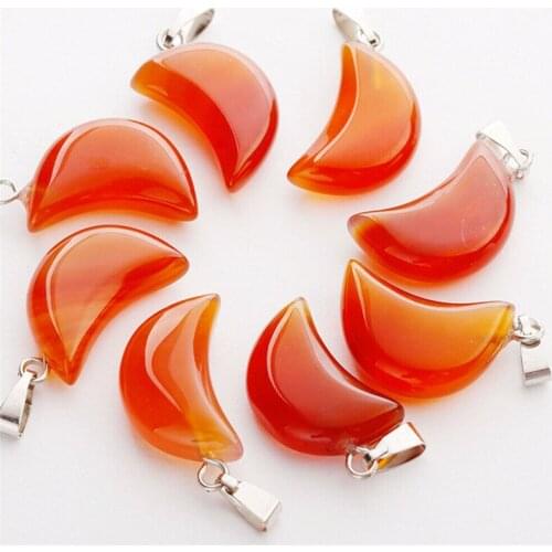 Yingwu Natural Stone Pendants 10*25mm Moon Pendant Red Agate Gem Stone Healing Spiritual Beads 8pcs Lot