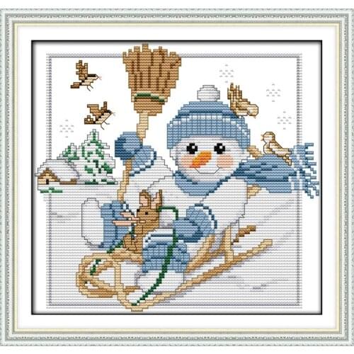 Everlasting Love A Christmas Snowman Ecological Cotton Chinese Cross Stitch Kits Counted Stamped 11CT And 14CT Sales Promotion