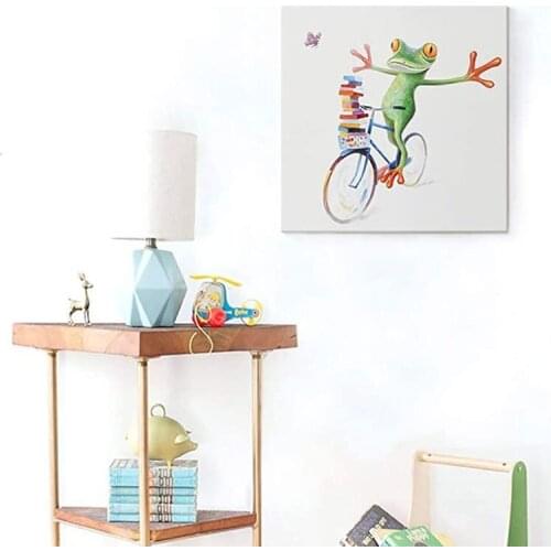 Hand Painted Happy Frog Wall Art Poster Cute Cartoon Animal Oil Painting on Canvas Modern Living Room Home Decor Gift