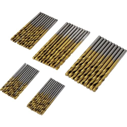 50Pcs 1/1.5/2.0/2.5/3mm HSS Titanium Coated Drill Bits High Speed Steel Drill Bit Set Power Drilling Tools for Woodworking