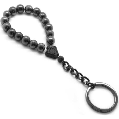 Tesbihane Hematite Natural Stone-Chrome Steel Kombinli Rosary Keychain