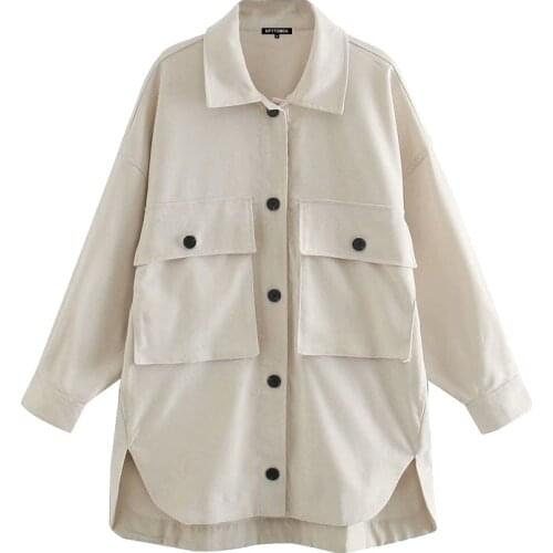 2021 New Women Fashion Pockets Oversized Asymmetric Jackets Coat Vintage Long Sleeve Button-up Female Outerwear Chic Tops