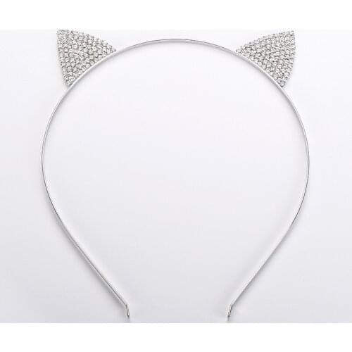 Cute Silver Color Cat Ear Shape Hairbands for Women Crystal Ear Hair Head Piece Hair Band Accessories Crown Jewelry Wedding