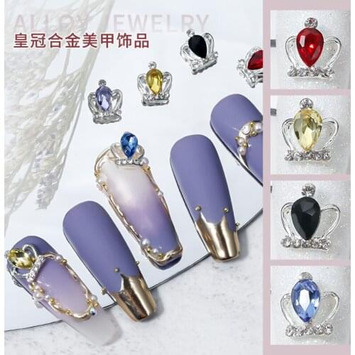 10Pcs Luxury Alloy Diamond Nail Art Charms Luxury Crown Design 9x9mm Large Rhinestones For Acrylic Nails DIY Stones Jewelry