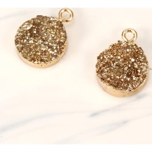 2pc Round Fake Druzy Gold Color Jewelry Finding Irregular Resin Charms Earrings Pendant Diy Making Necklace Bracelet Charm