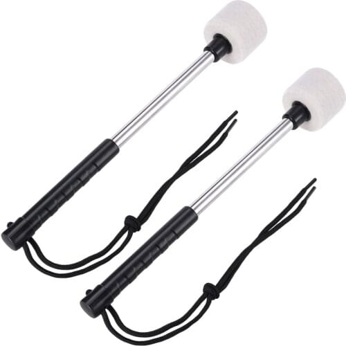 2Pcs Bass Drum Mallet Felt Head Percussion Mallets Timpani Sticks with Stainless Steel Handle,White
