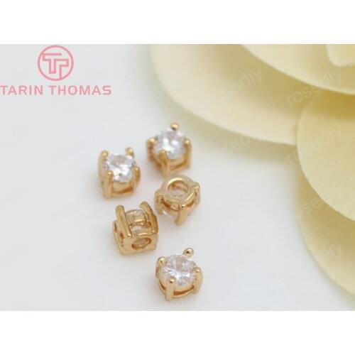 4PCS 4MM 24K Champagne Gold Color Plated Brass with Zircon Spacer Beads Bracelet Beads High Quality Diy Jewelry Accessories