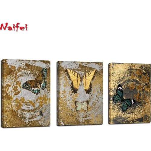Abstract retro golden butterfly triptych 5D Diamond Mosaic Full Square Diamond Painting Picture Of Rhinestones Embroidery Art