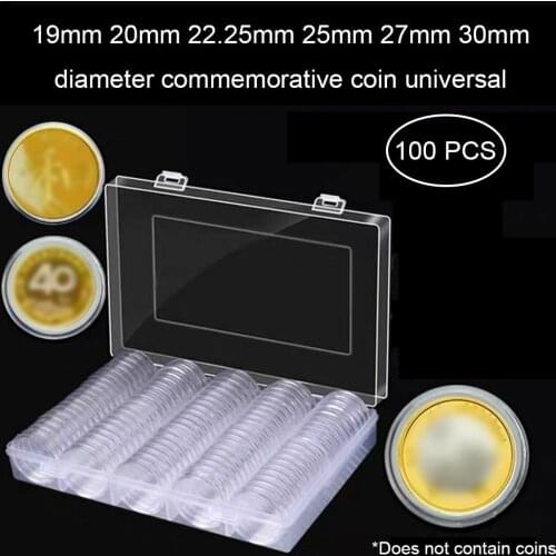 100pcs Coin Capsules 5 Sizes (19/20/22.25/25/27/30 Mm) Protect Gasket Coin Holder Case With Storage Box For Coin Collection